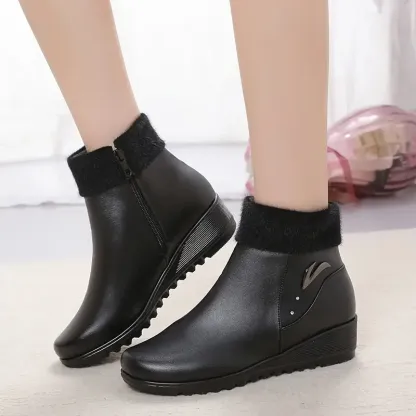 Women's Fashion Leather Wedge Heel Boots