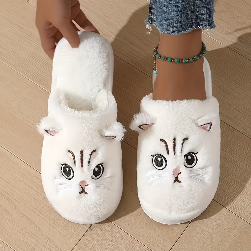 Women's Winter Indoor Plush Cat Warm Soft-Sole House Floor Slippers