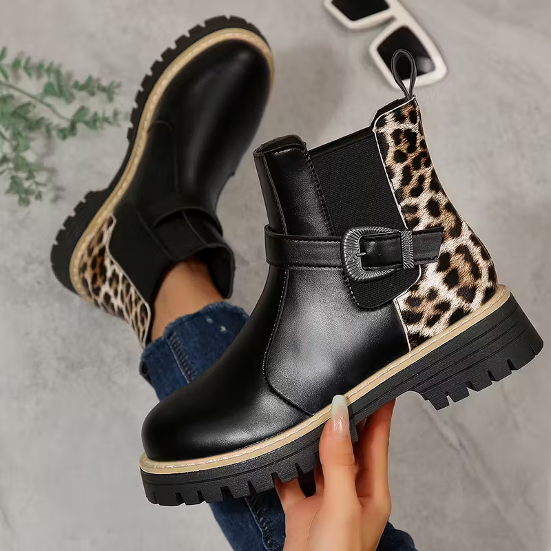 Women's Retro Chunky Heel Ankle Boots with Adjustable Buckle Strap