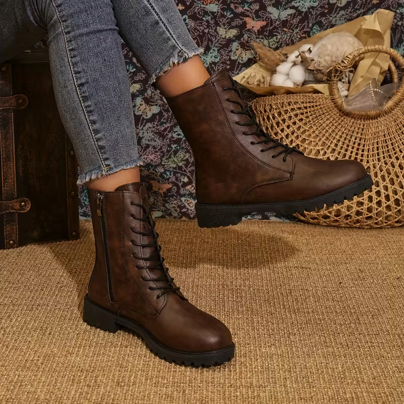 Women's Western Punk Style Leather Mid-Calf Boots Cowgirl Boots Allseason Footwear