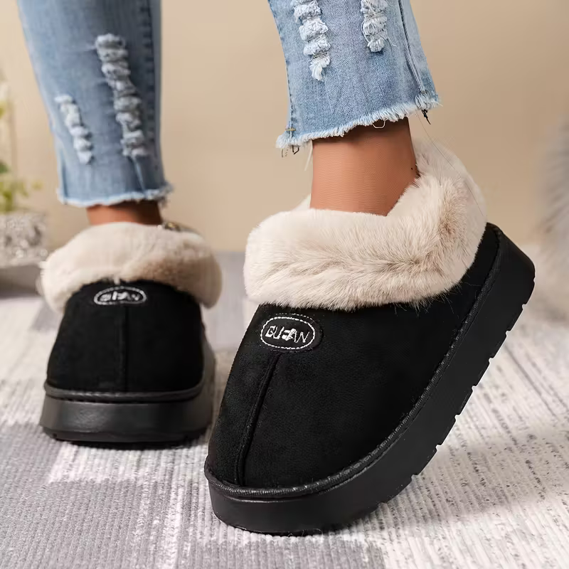 Women's Comfortable Warm Fleece-Lined Thickened Cold-Proof Soft Sole Slip-On House Slippers Indoor/Outdoor Shoes