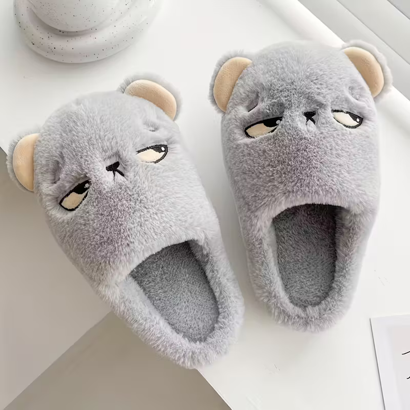 Women's Cozy Soft Plush Cartoon House Slippers Anti-Skid Slip-On Indoor Shoes