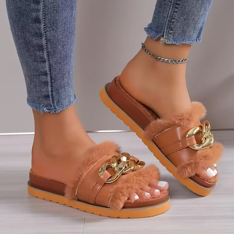 Women's Cozy Plush Open-Toe Thick-Soled Winter House Slippers