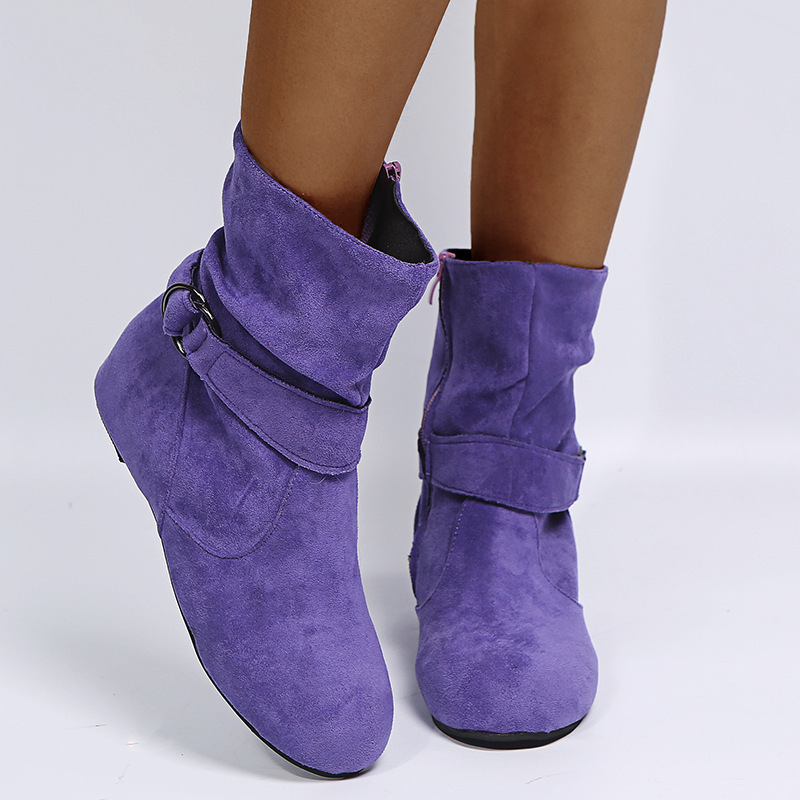 Women's Chic Low Heel Ankle Boots with Side Zipper & Buckle Detail