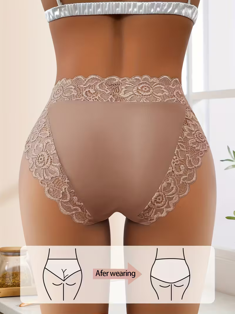 5pcs Women's Stylish & Elegant Floral Patterns Lace Trim Triangle Panties Breathable Mid-Rise Underwear