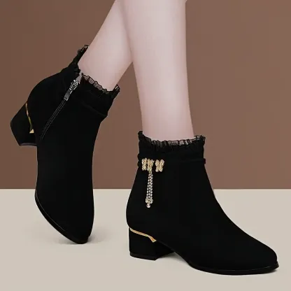 Women's Fashion Butterfly/Rhinestone Decor Chunky Heel Boots