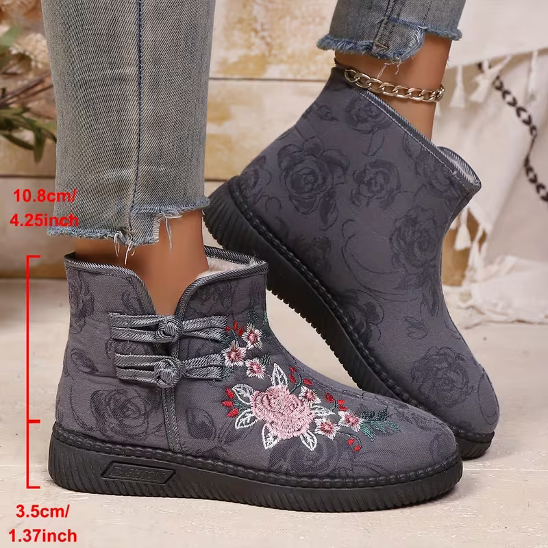 Women's Windproof & Warm Ethnic Style Winter Slip-on Boots
