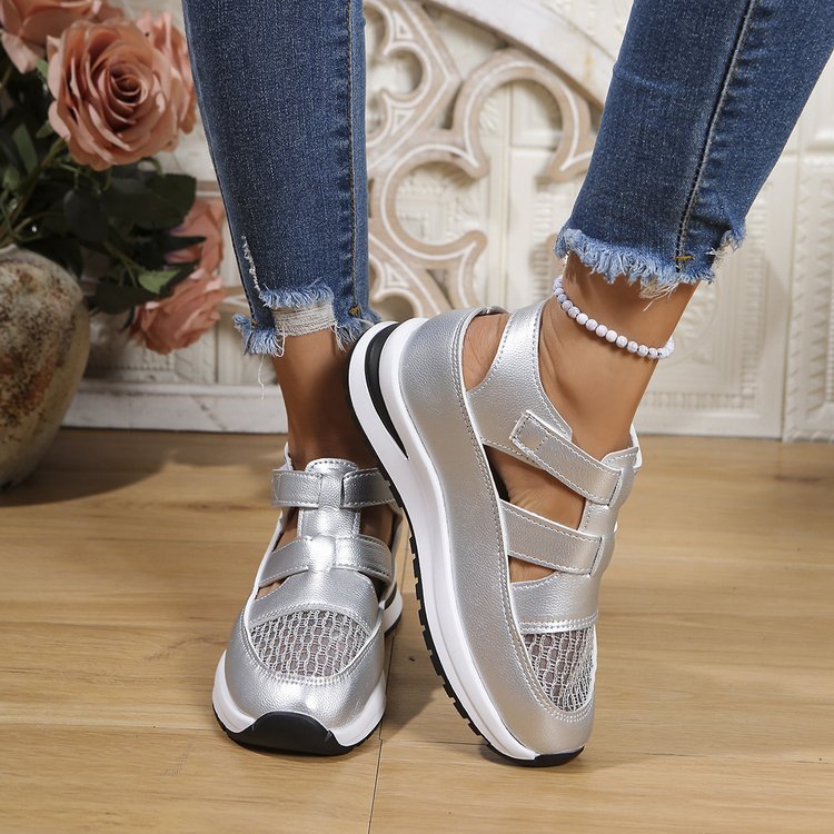 Women's Hollow-Out Hook-and-Loop Fastener Platform Sports Sandals