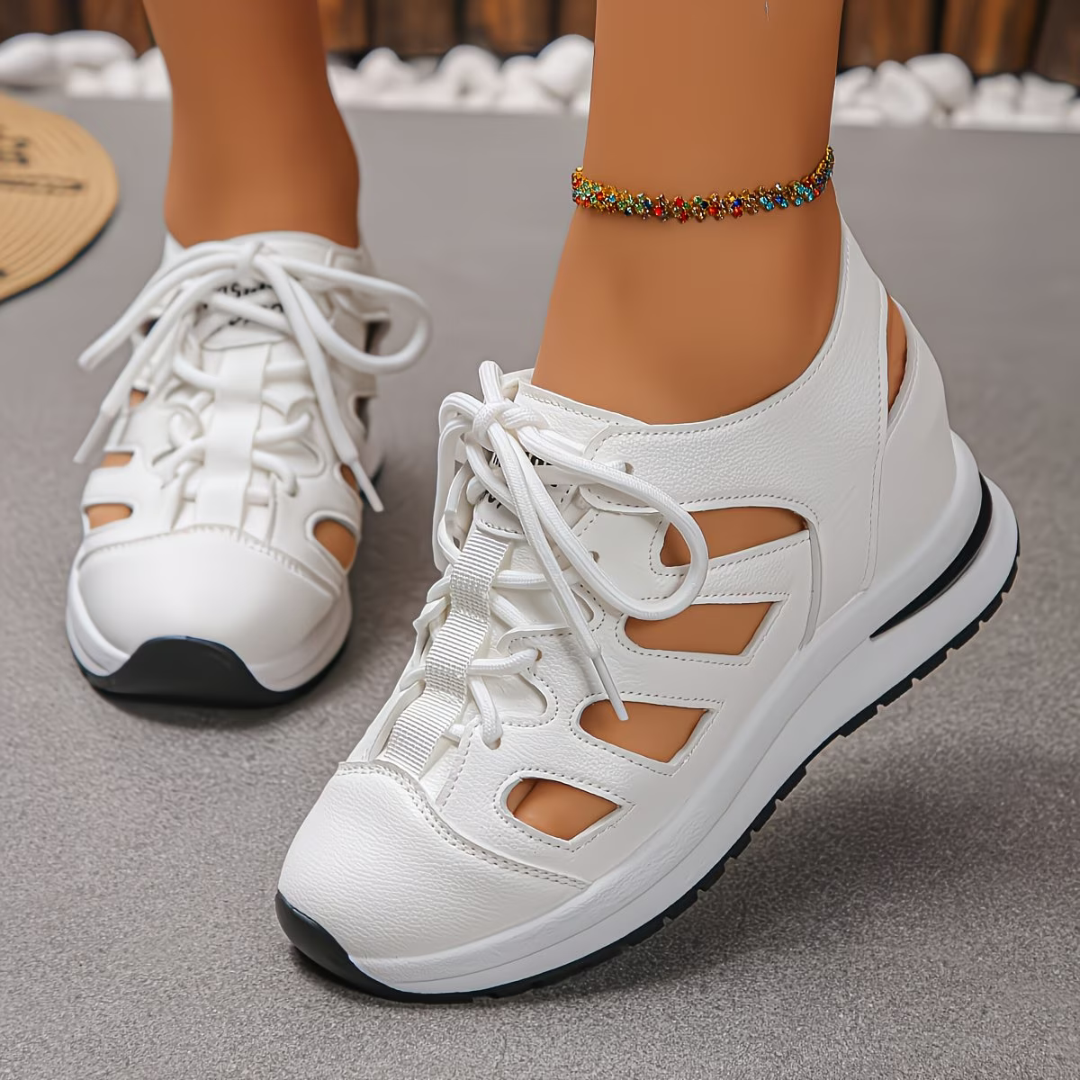 Women's Fashion Hollow-Out Invisible Height Increase Thick Platform Wedge Heel Soprts Sandals