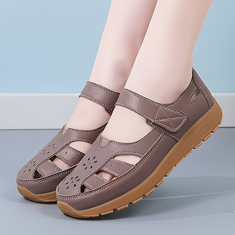 Women's Cut-Out Design and Hook-and-Loop Fastener Platform Sandals