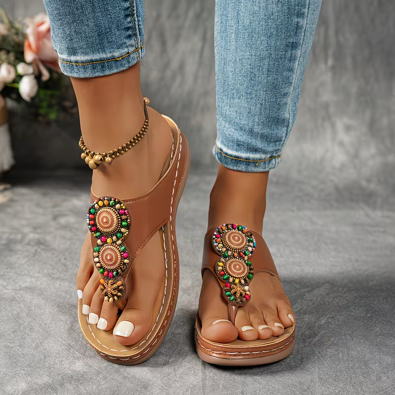 Women's Elegant & Comfortable Bohemian Style Vintage Handmade Beaded Designs Sandals Flip-flops