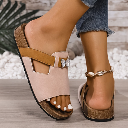 Women's Retro Butterfly Decorated Slip-On Thick-Soled Sandals Beach Slides