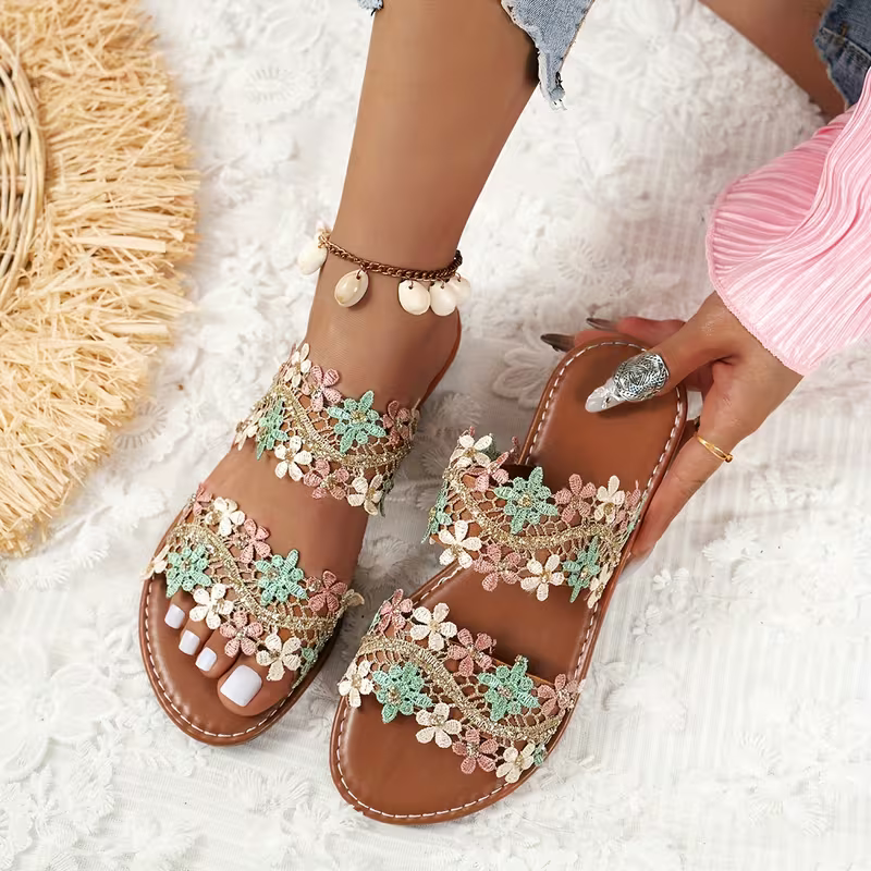 Women's Stylish Flat Flower Sandals