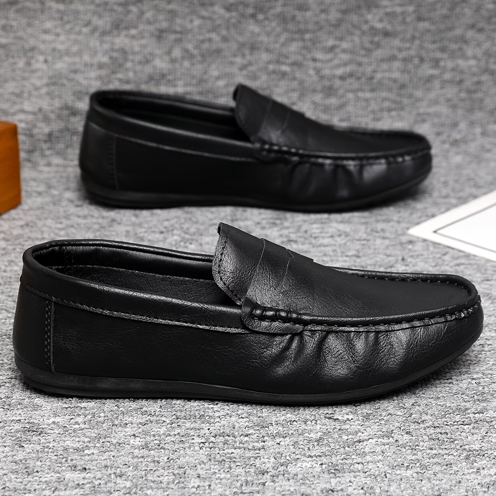 Men's British Style Soft & Comfortable & Lightweight Leather Slip-On Loafers Business Flat Shoes
