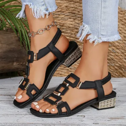 Women's Comfortable Square-Toe Chunky Heel Ankle Strap Sandals Vacation Style Sandals 