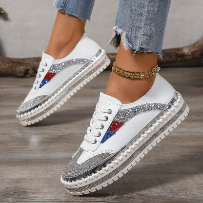 Women's Glittering Rhinestone Fashionable Comfortable Versatile Platform Casual Shoes