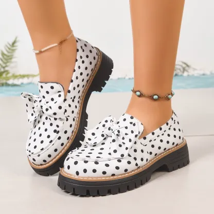 Women's Vintage Polka Dot Bow Platform Loafers