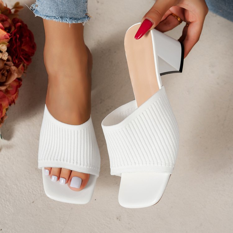 Chic Stretchy Knit Block‑Heel Mule Sandals
