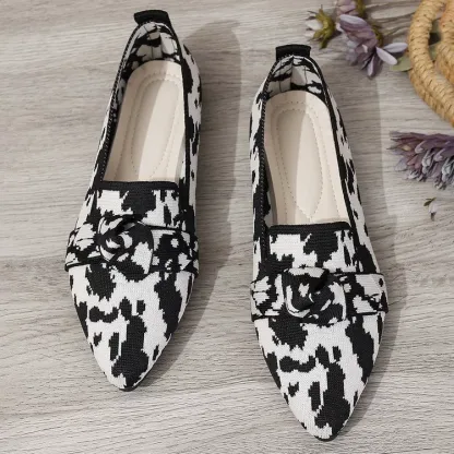 Women's Comfort Knit Pointed Loafers Flat Slip-On Shoes with Knot Detail