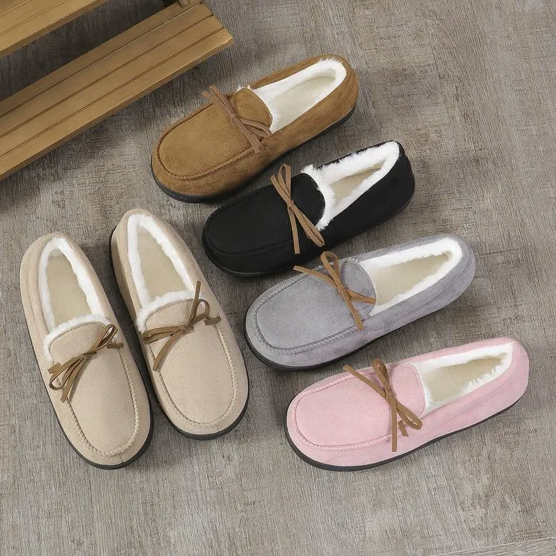Women's Warm Fleece Moccasin Slippers Bow Detail Indoor/Outdoor Shoes