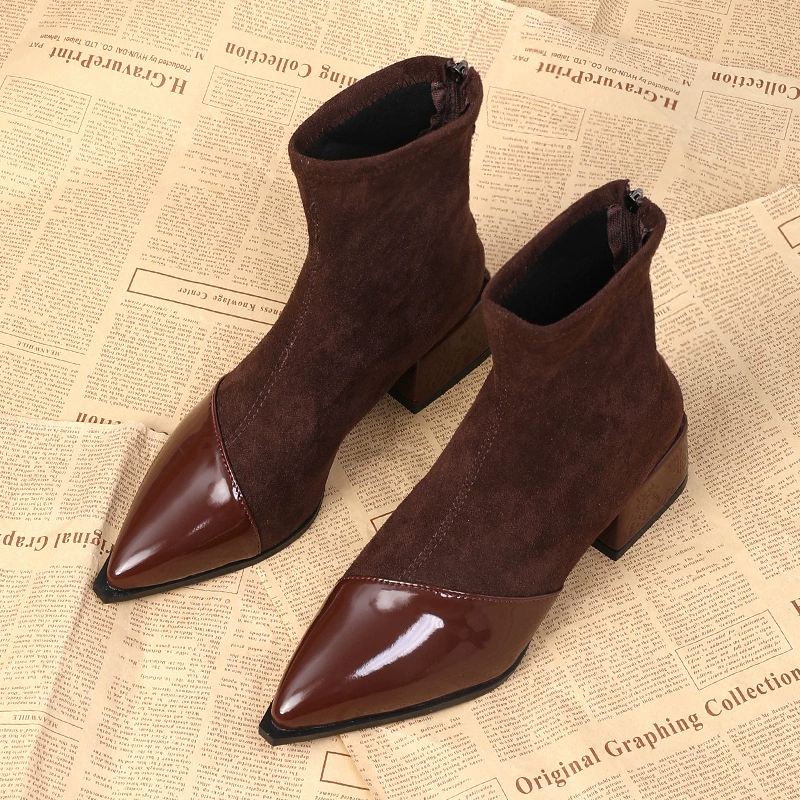 Women's Pointed Toe Block Heel Zip‑Up Dress Boots