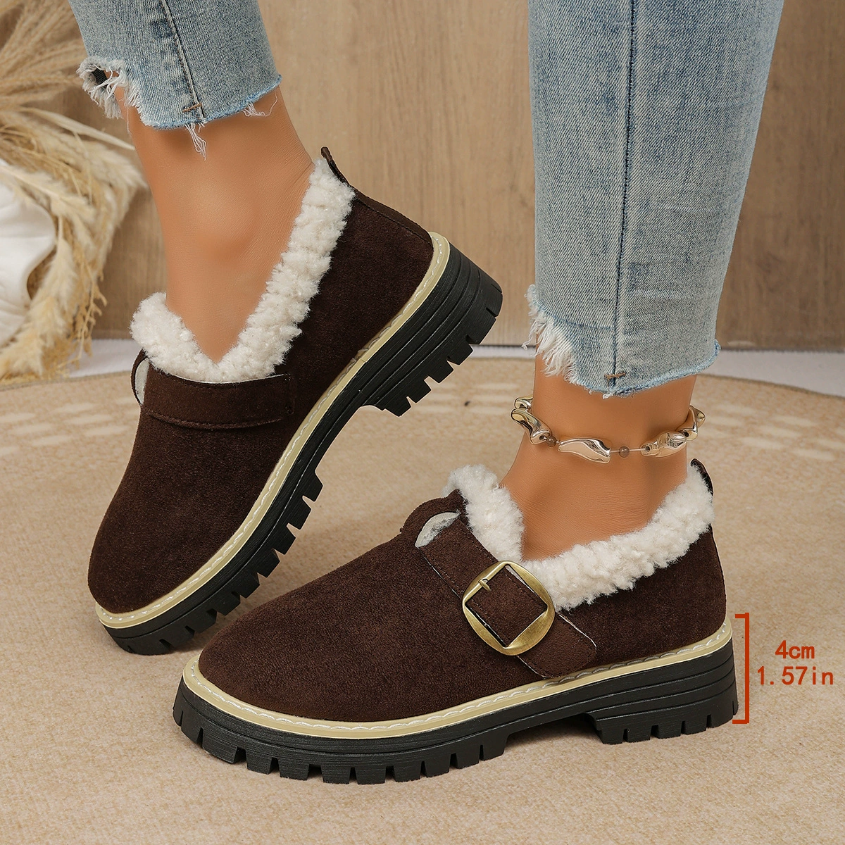 Women's Fleece Lined Anti‑Slip Chunky Winter Shoes Outdoor Shoes