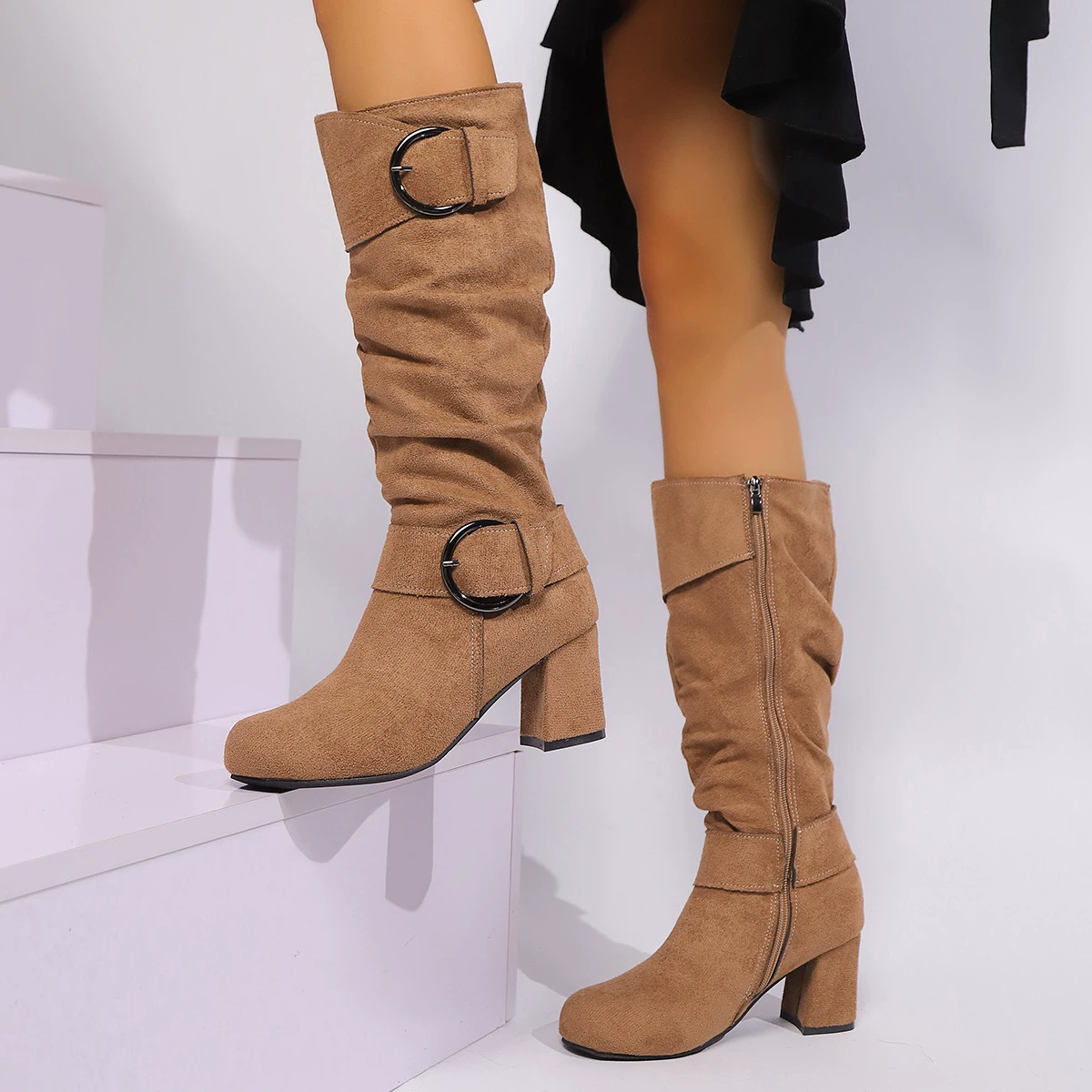 Women's Suede Chunky Heel Boots