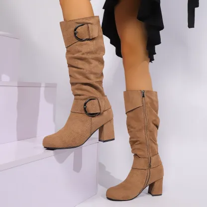 Women's Suede Chunky Heel Boots