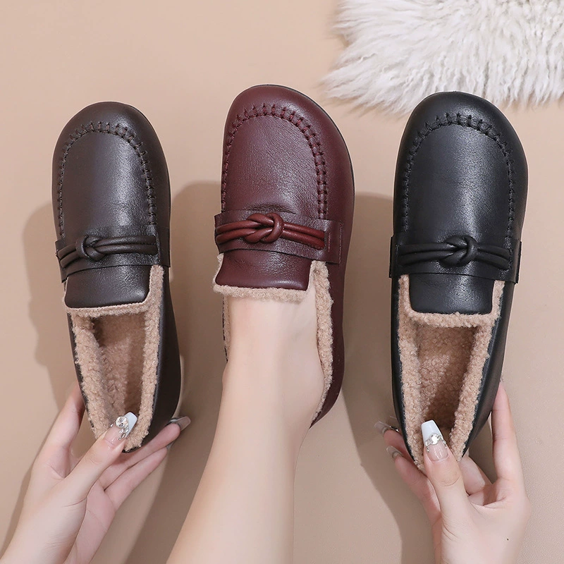 Women’s Fleece Lined Leather Loafers Slip On Warm Shoes