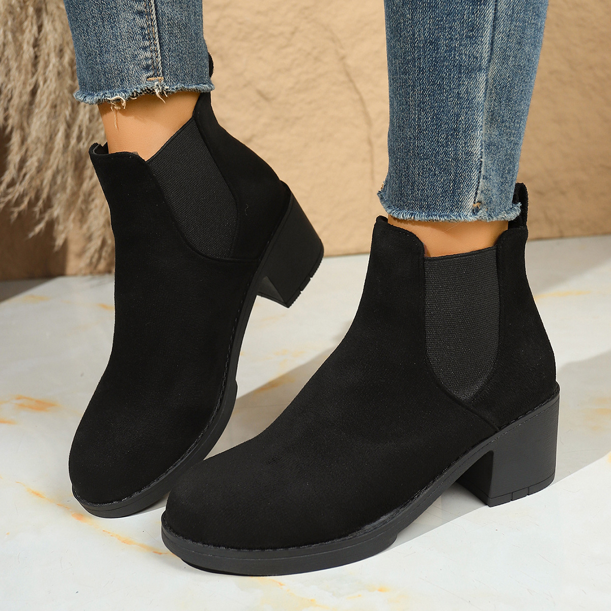 Women's Classic Chelsea Ankle Boots Comfort Elastic Side Chunky Block Heel Boots