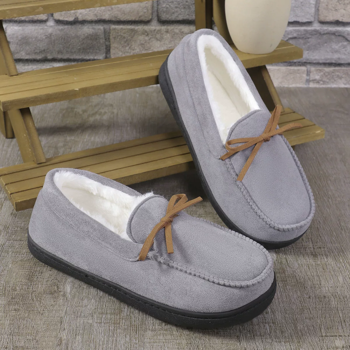 Women's Warm Fleece Moccasin Slippers Bow Detail Indoor/Outdoor Shoes
