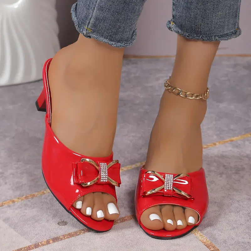 Women's Stylish Rhinestone & Bowknot Decor Slip-On Sandals