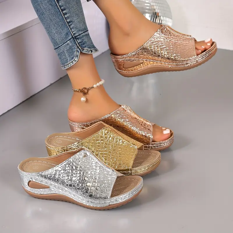 Women's Shiny Soft and Comfortable Slip-on Sandals Slippers