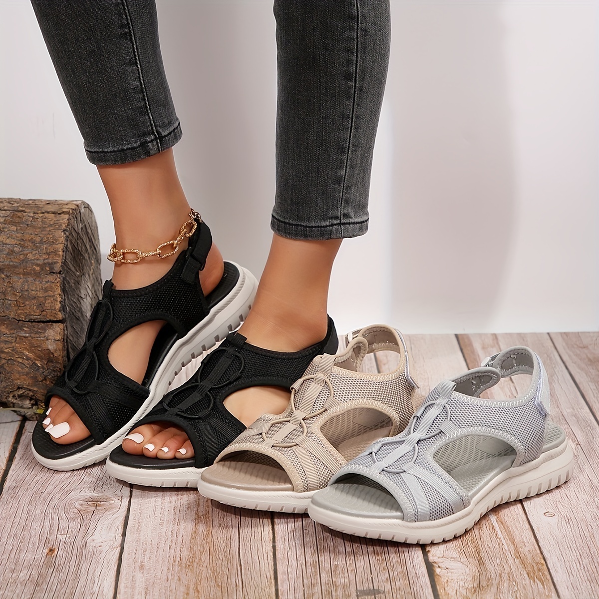 Women's Ultra-Breathable & Comfortable Sporty Peep Toe Mesh Sandals Ou