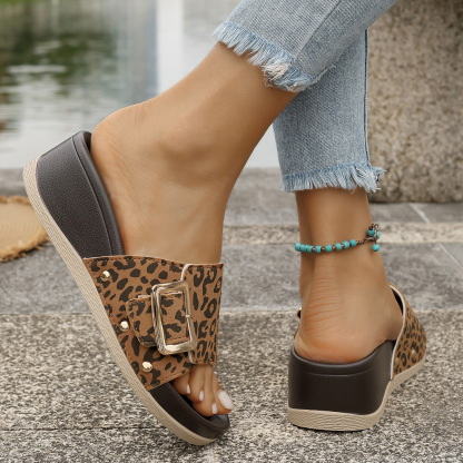 Women's Fashion Leopard Print Thick-soled Wedge Sandals