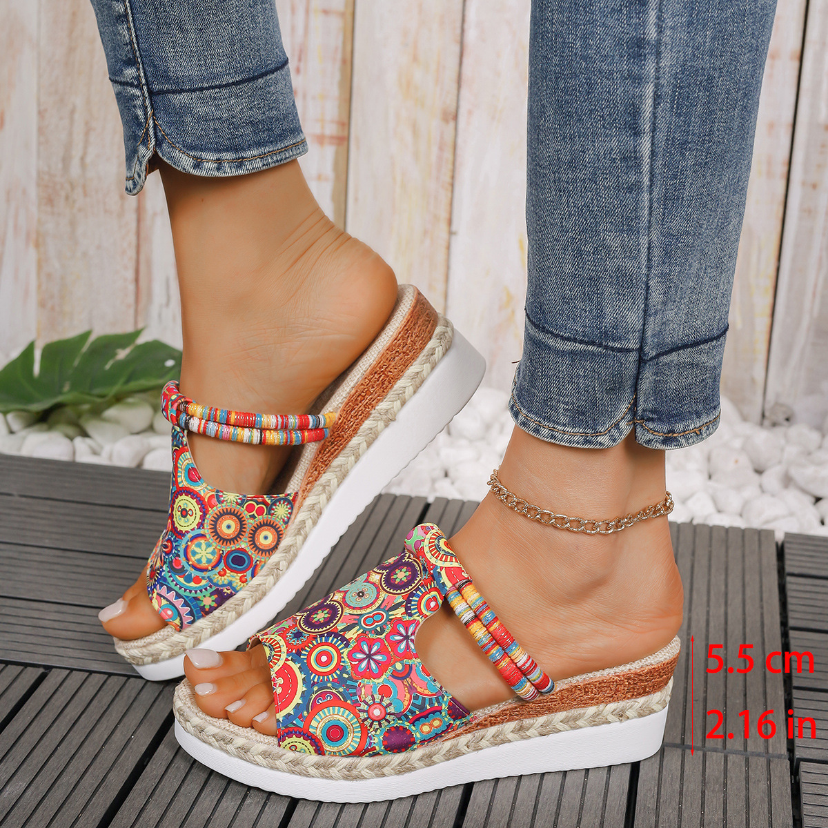 Women's Summer Colorful Graffiti Wedge Sandals