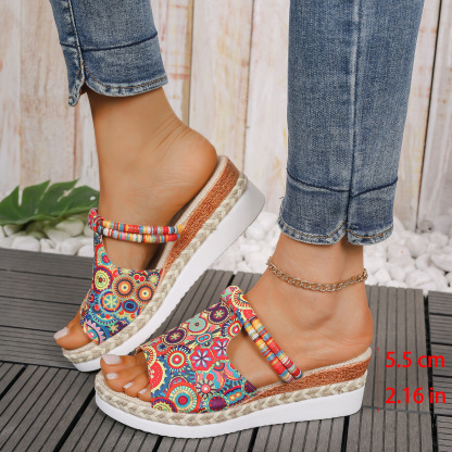 Women's Summer Colorful Graffiti Wedge Sandals