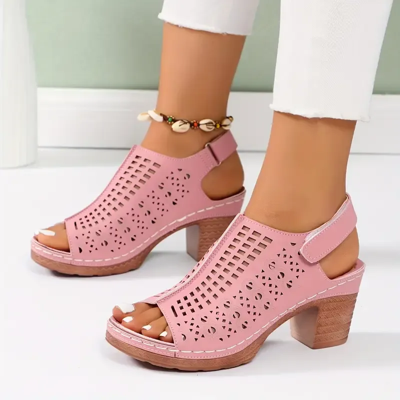 Women's Elegant Fashion Hollow Out Chunky Heels Sandals