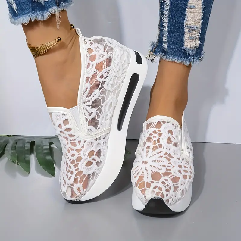 Women's Elegant Breathable Delicate Lace Mesh Slip-On Sneakers