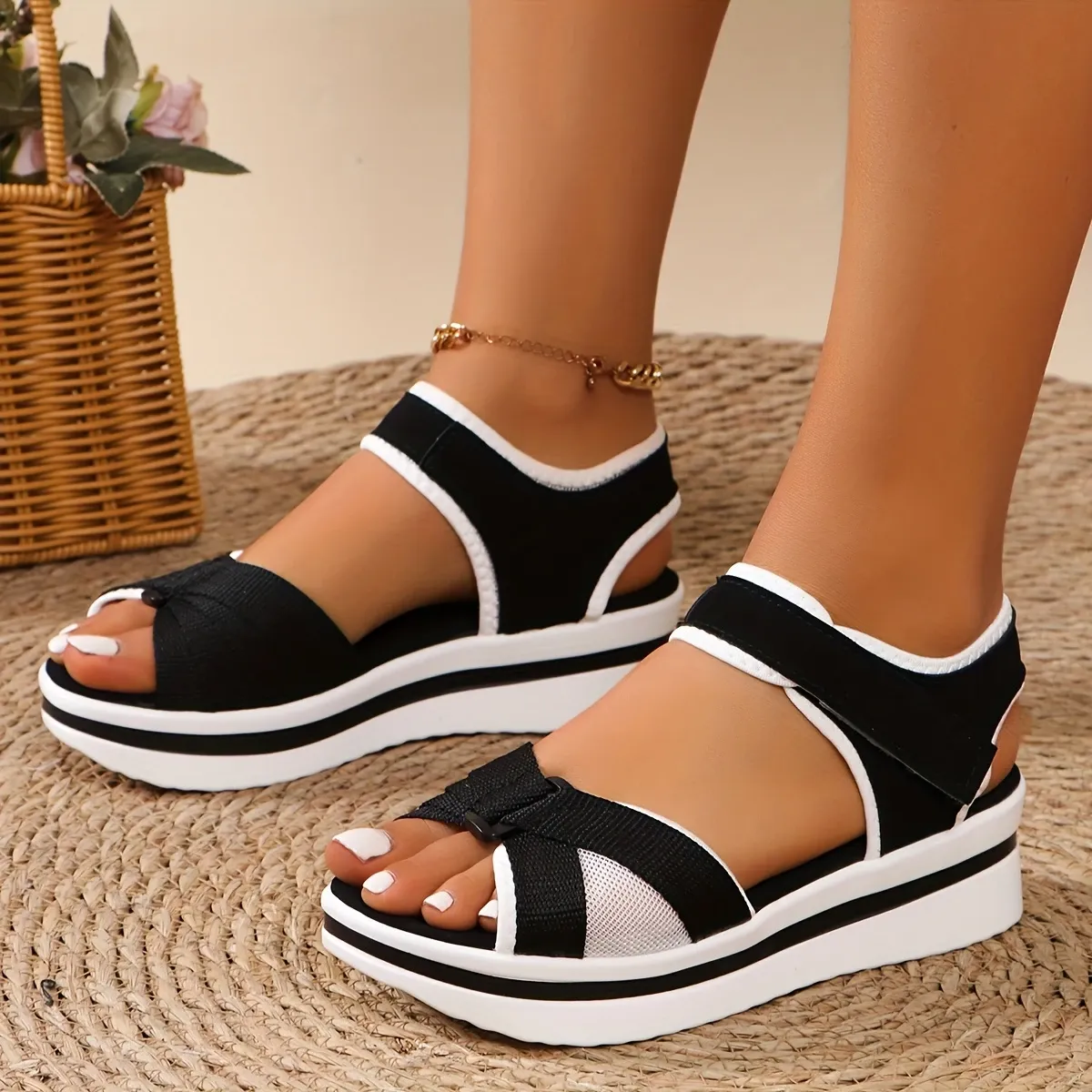 Women's Comfortable and lightweight Elastic Ankle Strap Open-Toe Sanda