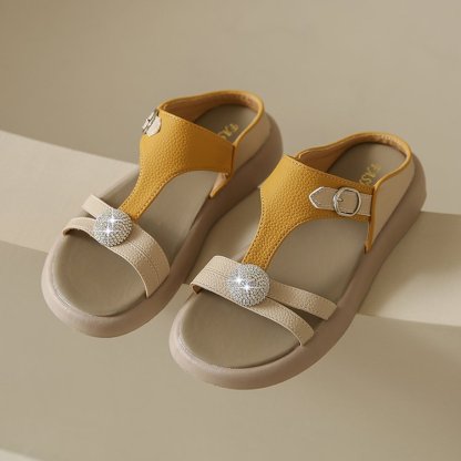 Women's Fashion Rhinestone Hollow Sandals Slip-On Flat Sandals