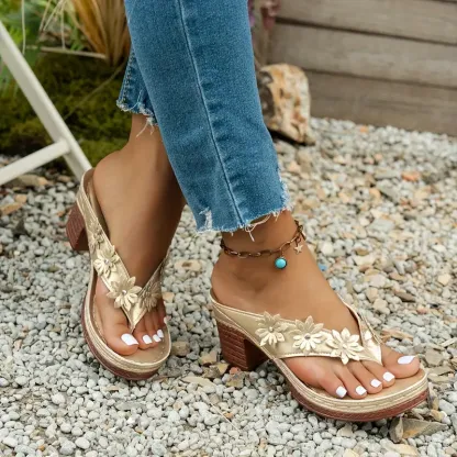 Women's Chic Arch Support Floral Wedge Flip Flops Sandals for Beach Travel Casual Outings