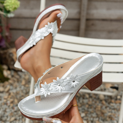 Women's Chic Arch Support Floral Wedge Flip Flops Sandals for Beach Travel Casual Outings