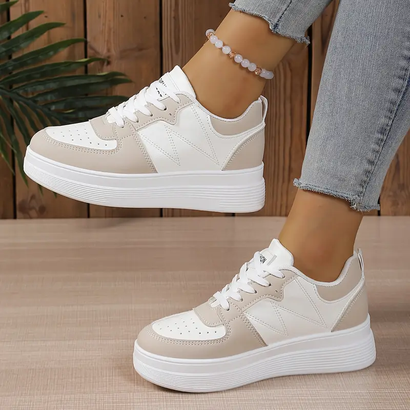 Women's Comfort Versatile White Low-Top Lace-Up Sneakers Casual Chic Footwear