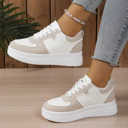 Women's Comfort Versatile White Low-Top Lace-Up Sneakers Casual Chic Footwear