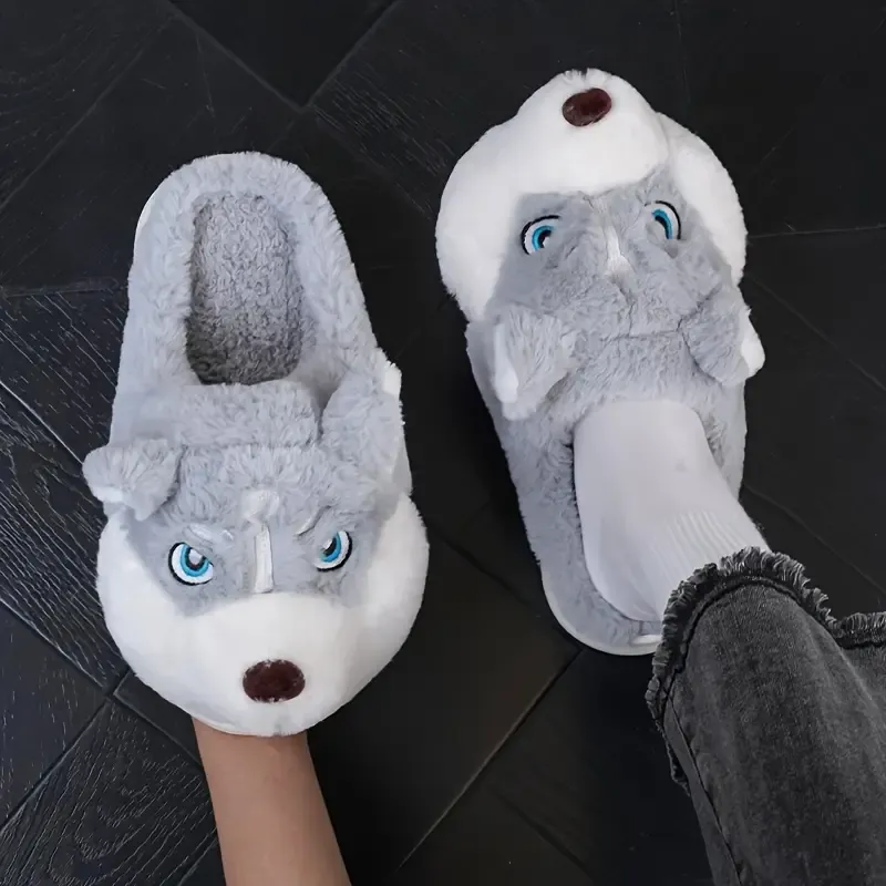 Warm & Cozy Husky-Shaped Plush Slippers Indoor/Outdoor Wear for Men & Women