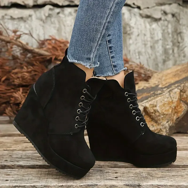 Women's Thermal Lined Plush Platform Wedge Shoes Boots