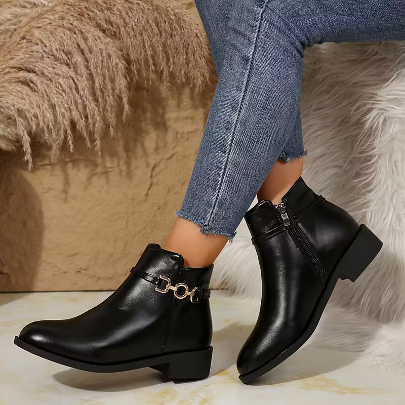 Women's Stylish & Versatile New Metal Buckle Ankle Boots