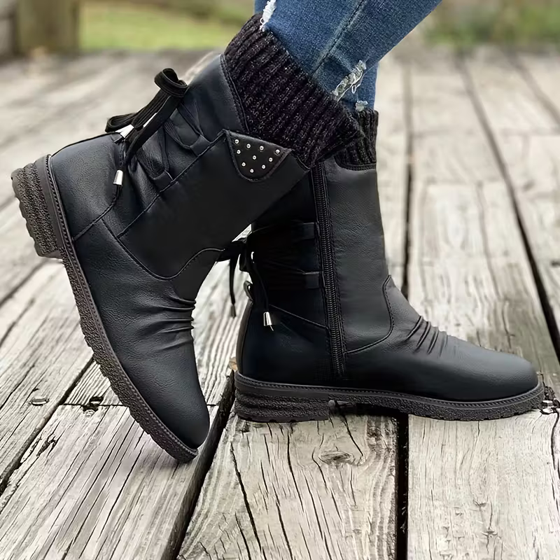 Women's Vintage Classic Elegant Waterproof Lace-Up Adjustable Mid-Calf Boots