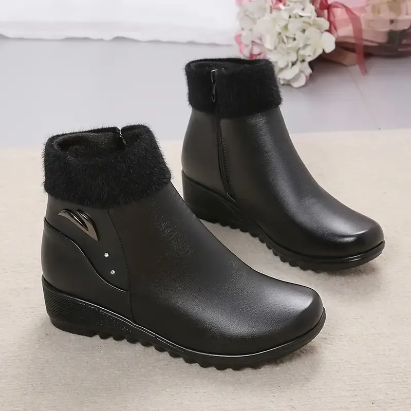 Women's Fashion Leather Wedge Heel Boots